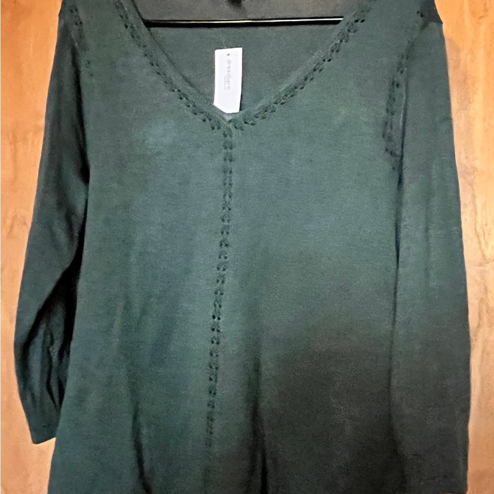 Dressbarn Green 3/4 Sleeve Relaxed Blouse